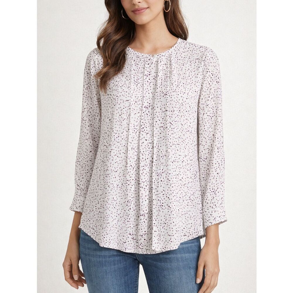 Donna Karan Silk Polka Dot Button Closure Long Sleeve Blouse Size M